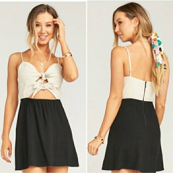 SHOW ME YOUR MUMU | SMALL LAYLA TIE DRESS DOMINO COLORBLOCK CUTOUT MINI - Picture 2 of 7